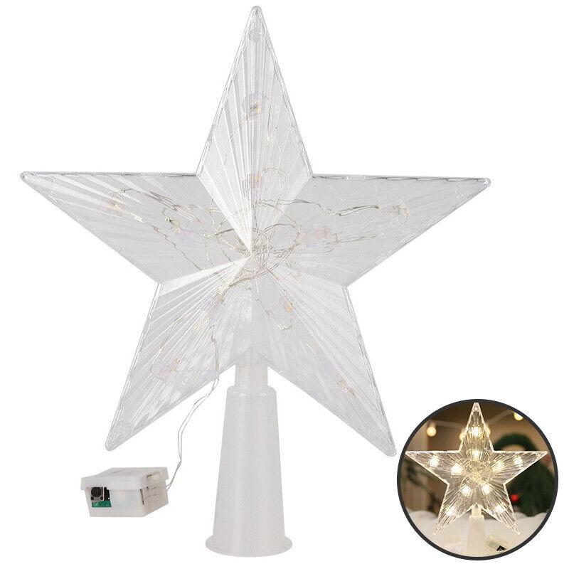Glitter Star Christmas Tree Topper with LED Light Decor Xmas Tree Top Ornament