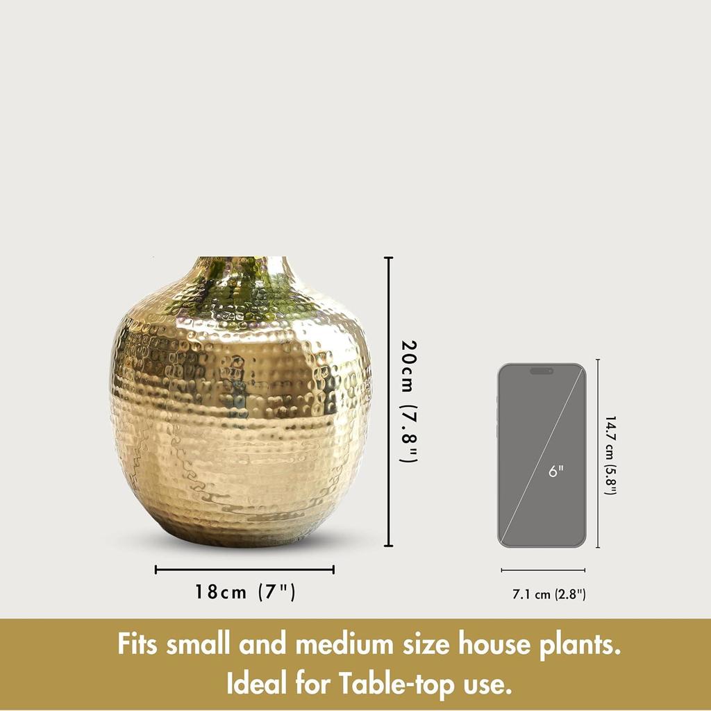 Metal Hammered Bud Round Shape Vase for Home Decor Decoratives for Indoor Outdoor Living Room Balcony