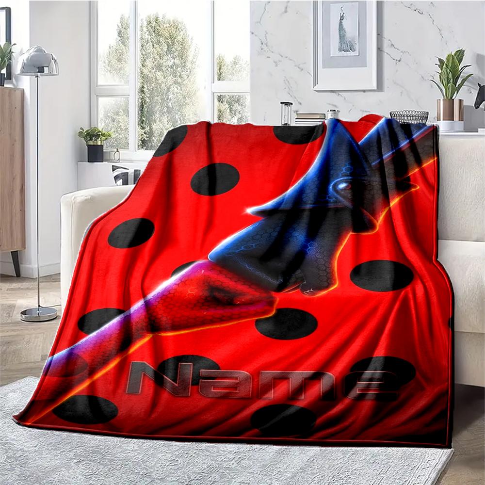 Custom Name Ladybug Theme Printed Blanket - Perfect for Couch, Bed, Travel & Outdoor Use | Machine Washable, Cozy & Durable.
