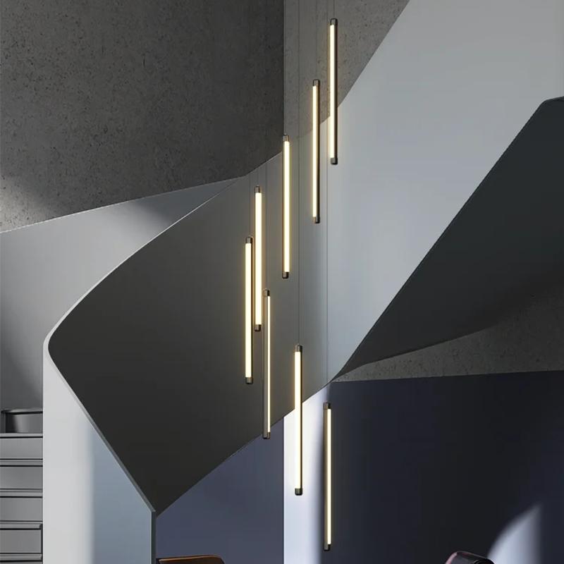 Лестничный потолок в скандинавском стиле, люстра, современный двухуровневый лофт, спиральный подвесной светильник, украшение комнаты, гостиная, светодиодные светильники