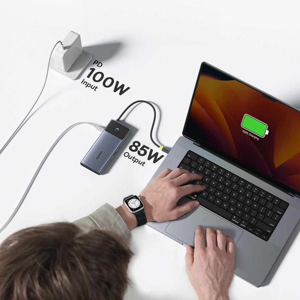 Концентратор Baseus Metal Gleam Series Ii 7in1 Usb-C - Usb-C Pd100W / 2X Usb-A / 2X Hdmi 4K / Usb-A 3.0 / Usb-C 3.0
