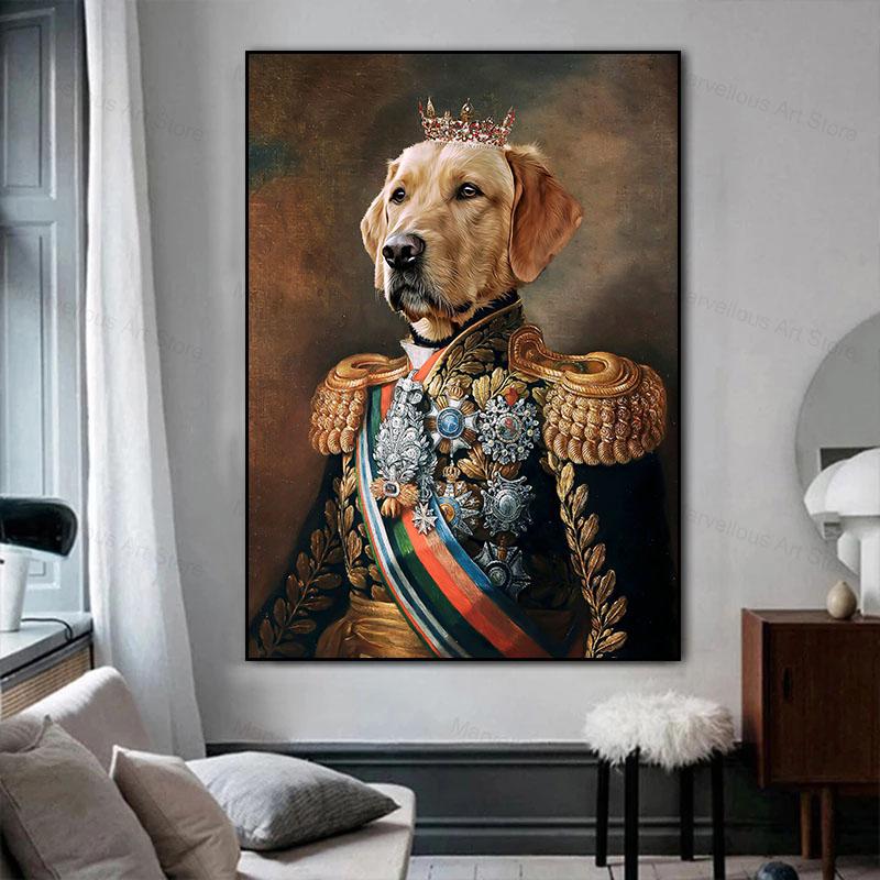 Собака в военной форме Картины на холсте на стене Художественные постеры и принты Классические животные Картины собак Cuadros Домашний декор