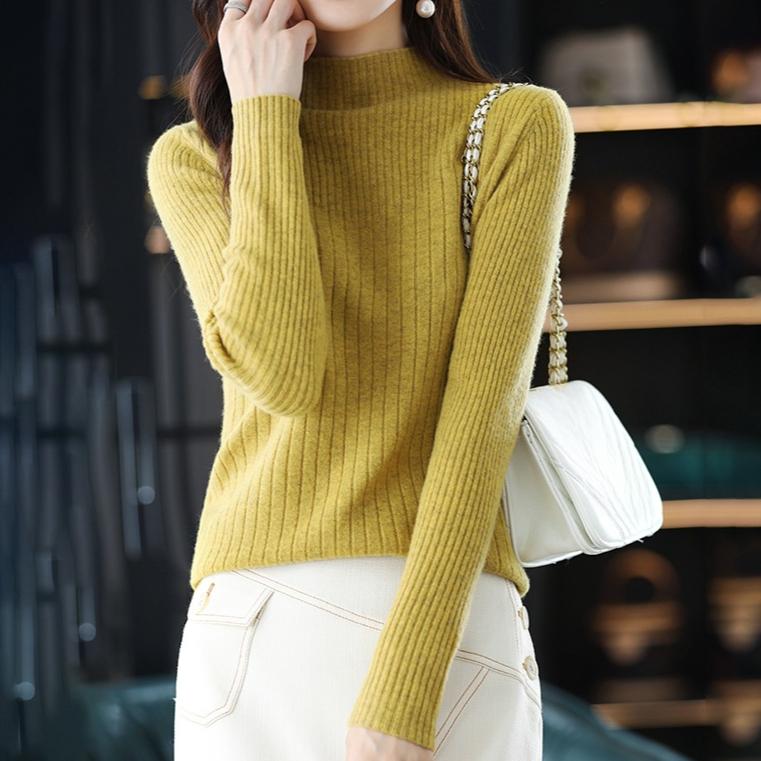 Универсальный женский тонкий пуловер, однотонный базовый свитер с длинным рукавом, осенне-зимний минималистичный трикотажный свитер с полуводолазкой