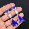 925 Silver Throat Chakra Lapis Lazuli Stone Dangle Drop Hook Handmade Earrings