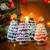 Handmade Crochet Christmas Tree Decoration Tabletop Knitted Small Artificial Flocking Christmas Tree for Home Office Holiday Decor
