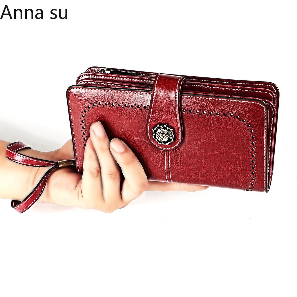 Ladies Leather Wallet Large Capacity Multifunctional Long Wallet European and American Retro Clutch