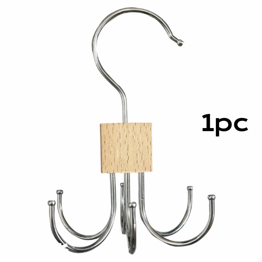 Вращающаяся на 360° вешалка для хранения, крючок с несколькими захватами, металлическая вешалка для ремней, деревянный органайзер для бюстгальтеров, галстуков, шарфов, аксессуаров для домашнего шкафа