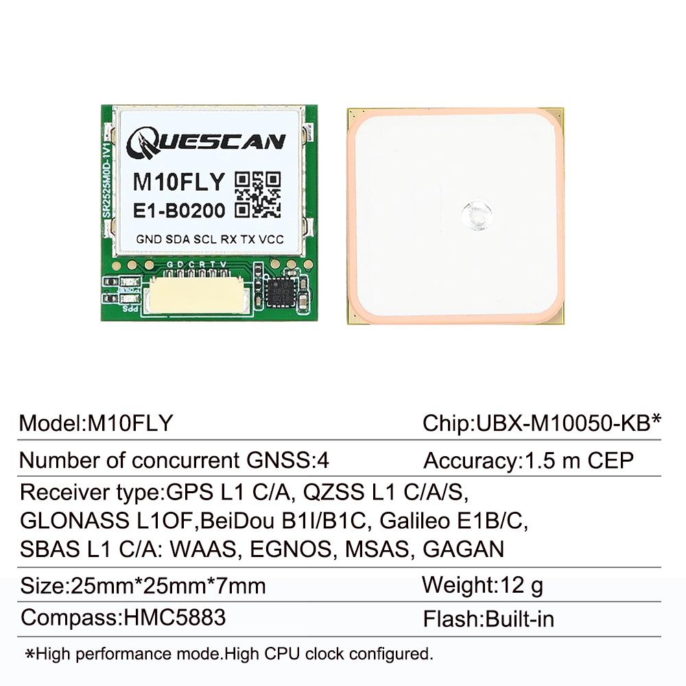 QUESCAN M10FLY 10Hz FPV Drone M10 GPS Module with Compass for Pixhawk Betaflight ArduPilot INAV GPS Galileo GLONASS BeiDou GNSS