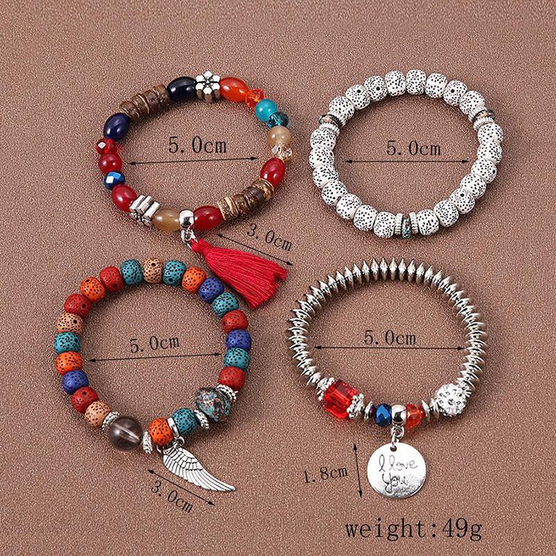 Богемные разноцветные хрустальные бусины, веревочные браслеты для женщин и девочек, этнические сердца с кисточками, очаровательный браслет, набор ювелирных изделий, подарок