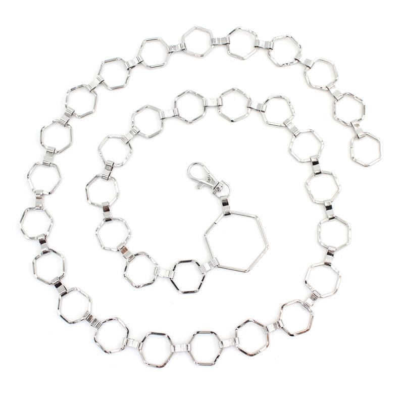 Регулировка крючка Индивидуальность Шестиугольная металлическая поясная цепочка Женский декоративный ремень для платья