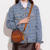 Coach Kia 18 Logo Color Block Zipper Closure Leather Mix Round Bag Women Shoulder Bag Saddle-Brown Multicolor CA098-B4MBV