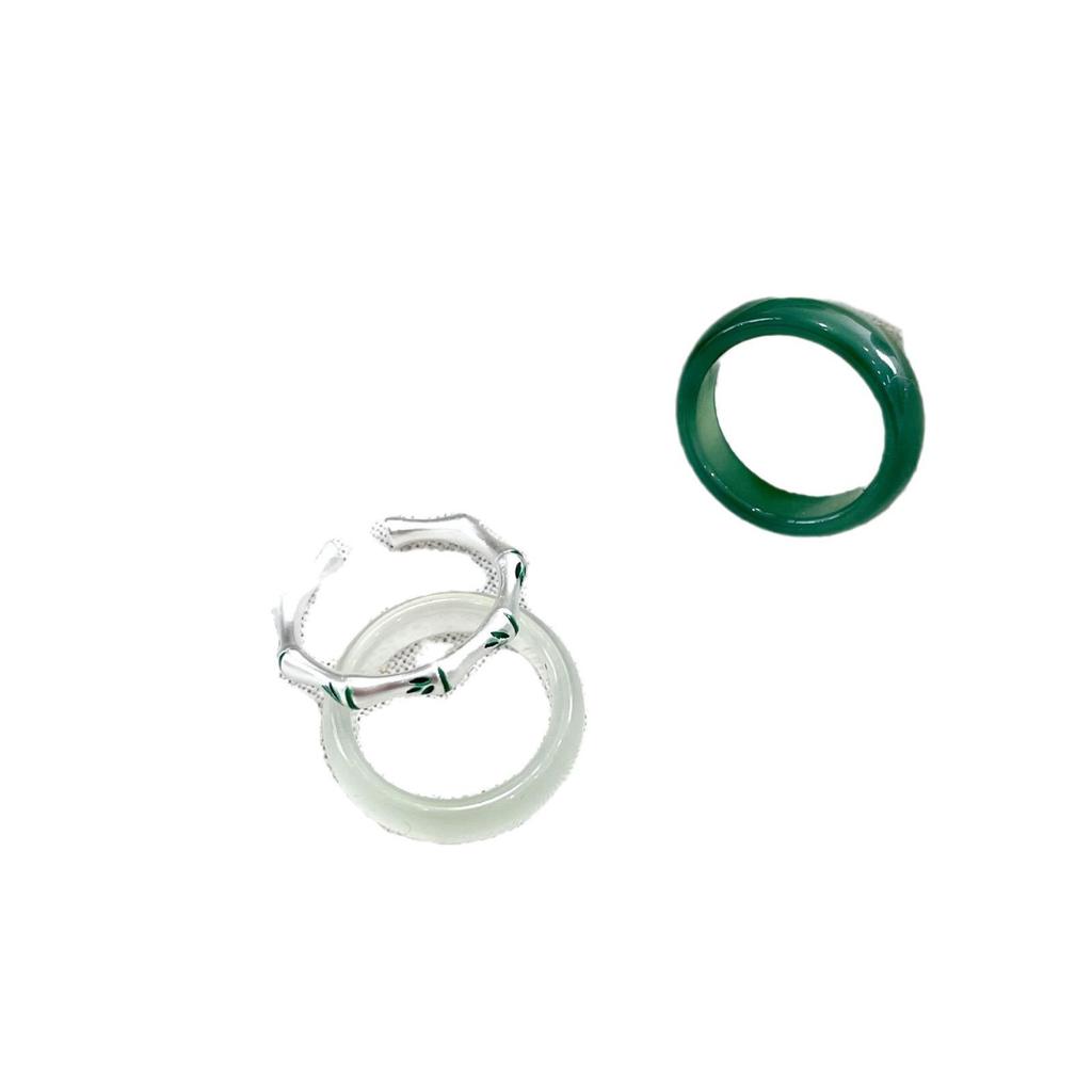 Новое кольцо в китайском стиле с бамбуковым дизайном и белым зеленым халцедоном - элегантные высококачественные нишевые женские украшения