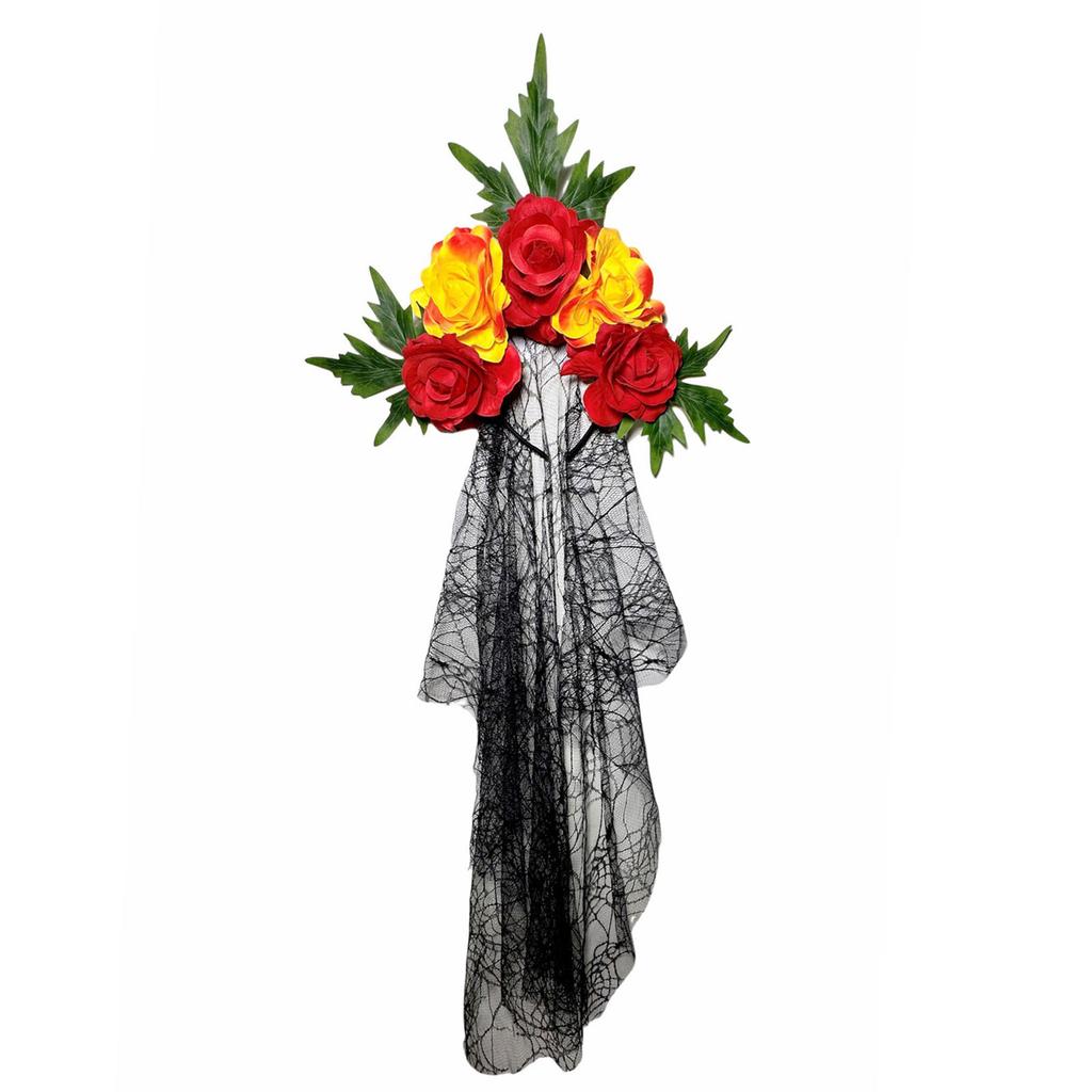 Хэллоуин Готический кружевной платок-повязка на голову с красными розами Косплей Повязка для волос для женщин Детские аксессуары для костюмной вечеринки