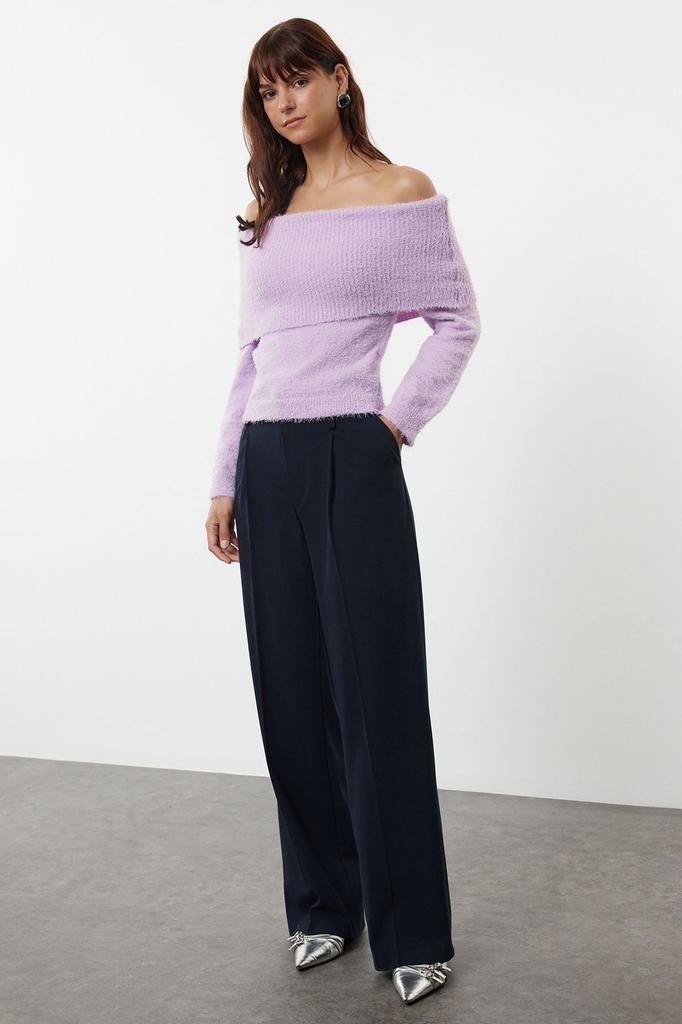 Women's Elegance Style Sweater Powder Carnen Collar Hairy Beard Yarn Knitwear Sweater