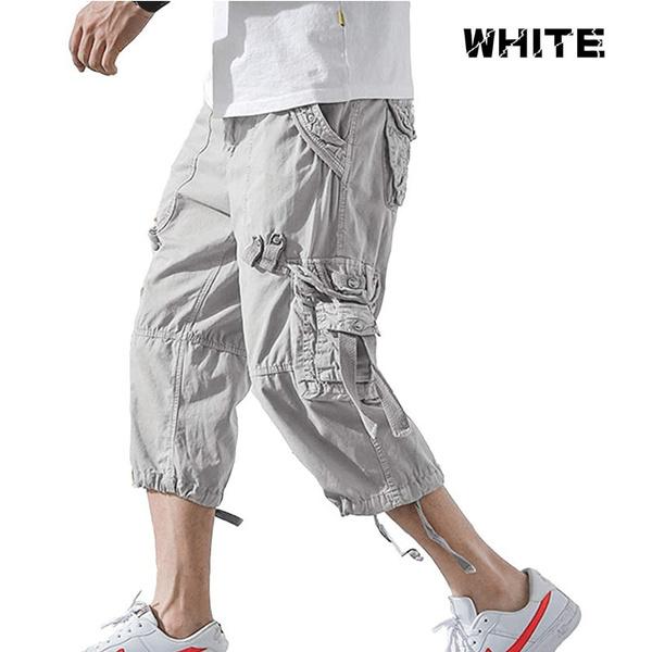 Летние мужские повседневные короткие брюки-карго 3/4 свободного покроя ниже колена, капри, брюки-карго, хлопок
