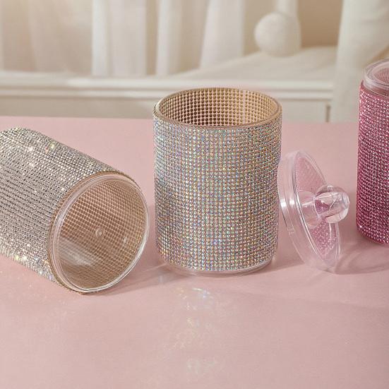 Стеклянная банка для хранения страз с крышкой, блестящая банка для ватных палочек, пылезащитный органайзер для ватных дисков для туалетного столика и столешницы в ванной
