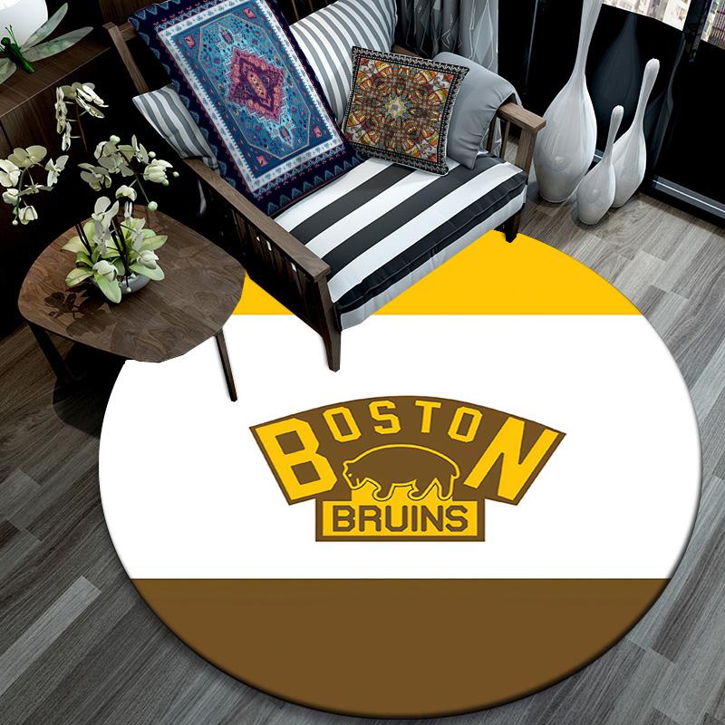 Boston Bruins Round Area Rug,Carpet Rug for Living Room Bedroom Sofa Playroom Decor,Non-slip Floor Mat