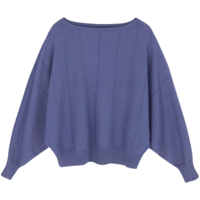 Женский короткий трикотажный свитер с круглым вырезом в корейском стиле на весну и осень - Летучая мышь рукав, свободный пуловер, базовый топ