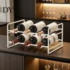 Modern Wine Storage Iron Rack, Curved Grooves, Countertop Cabinet Shelf, Compact Small Display Metal Bottle Holder, for Kitchen Cupboard And