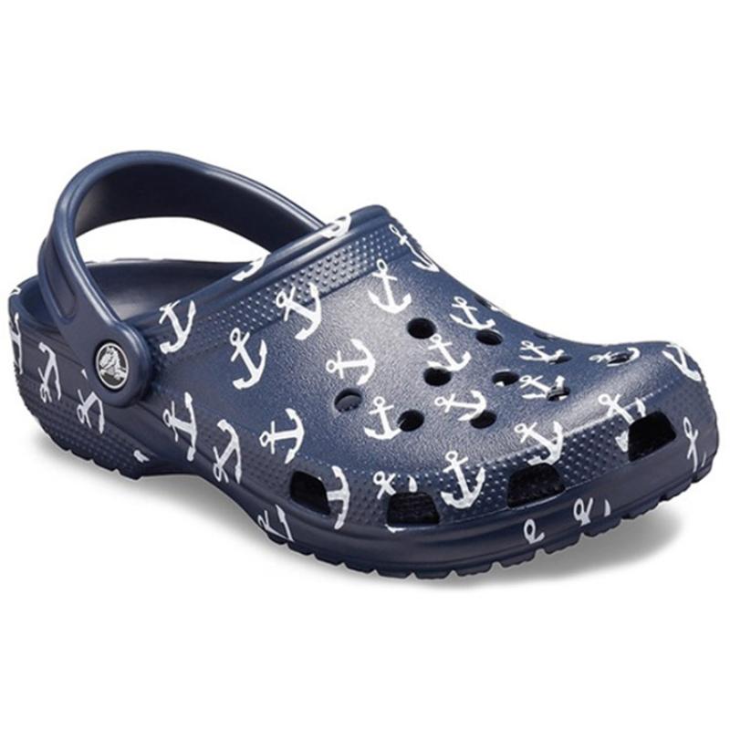 Crocs Классические клоги с морским принтом, сандалии с отверстиями, темно-синие