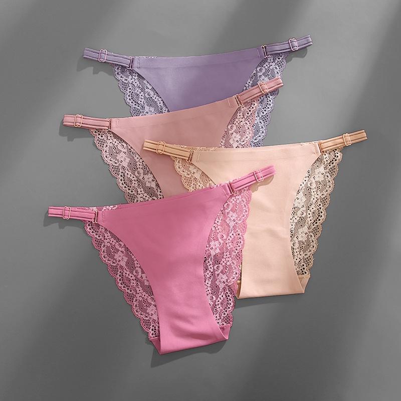 Бесшовные стринги FINETOO, нижнее белье, регулируемые трусики S-XL, женские кружевные трусики, шелковые трусики для женщин