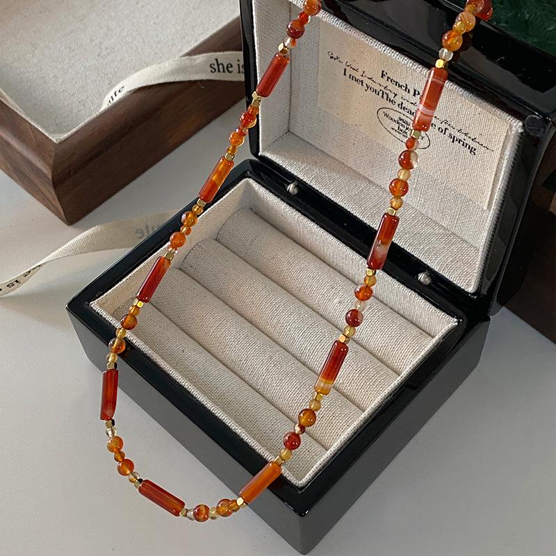 Натуральный пресноводный жемчуг и тигровый глаз богемное ожерелье - осенне-зимняя французская ретро ключичная цепочка для женщин