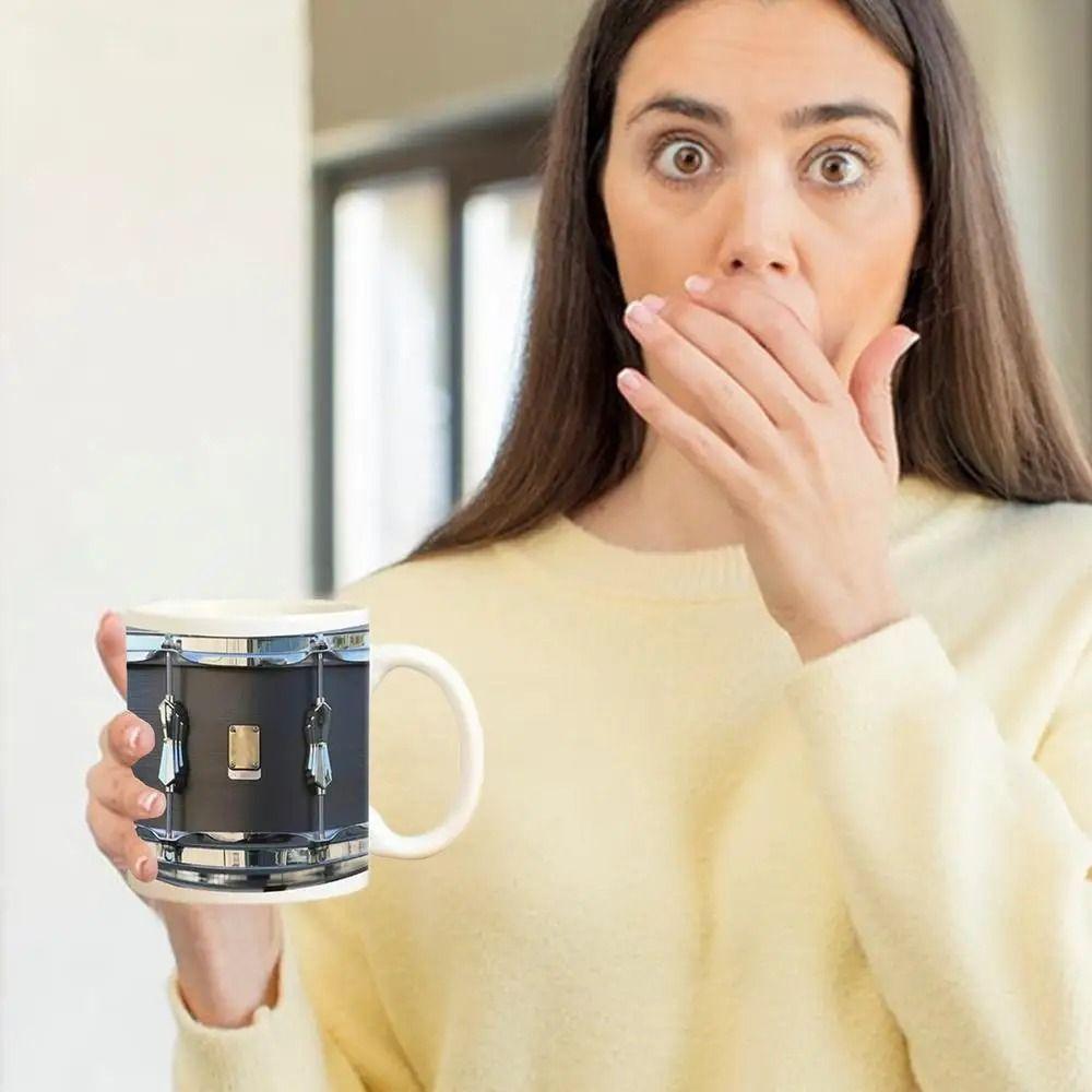 Comfortable Handle Vintage Drum Mug With Spoon Ceramic Water Cup Unique Drumming Coffee Cup Men