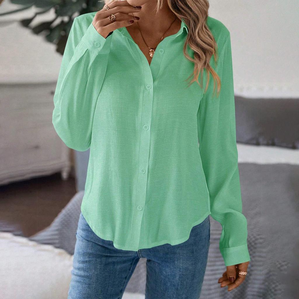 Женская весенняя рубашка на пуговицах с длинным рукавом и V-образным вырезом, рабочая рубашка, нарядная элегантная свободная рубашка, женский пуловер, рубашка с V-образным вырезом, нижняя рубашка
