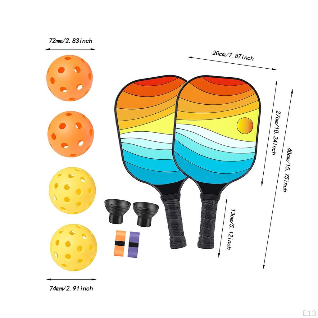 Pickleball Racket Ergonomic Grip Fiberglass Surface Racquet with 2 Rackets 4 Balls and
