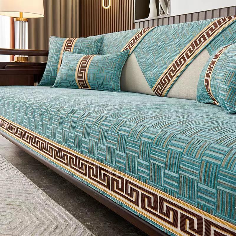 Chinese Non-slip Sofa Cover Beige Edging Cover Towel Leather Sofa Cushion Modern Simple 4 Season Universal Home Protection Cover