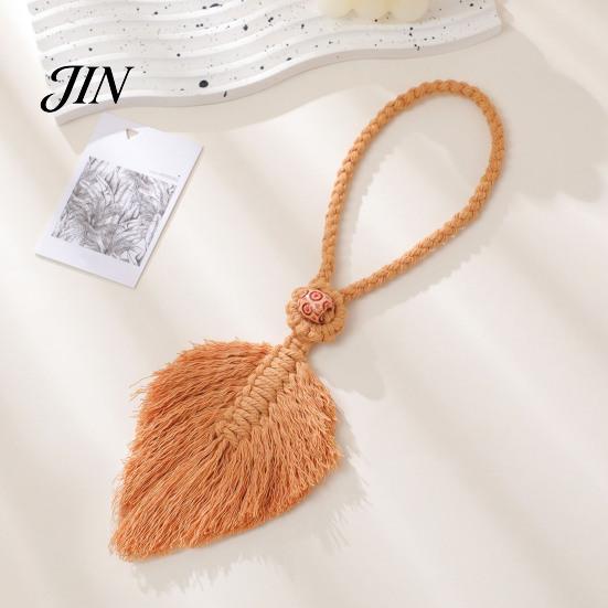 Magnetic Free Curtain Tie Braided Leaf Tieback, Boho Cotton Rope Holder, Fringe Tieback Edge Knotted Draperies Holder for Bedroom Nursery Farmhouse