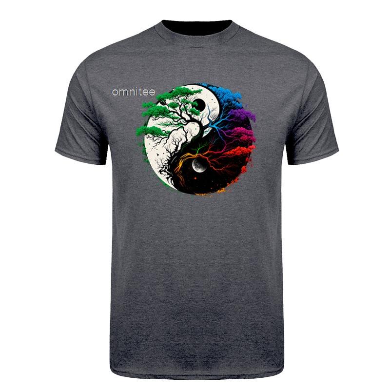 New Design Tree of Life Yin Yang TShirt Short Sleeve Streetwear Tee Cotton Loose Oversized T Shirt HJ043