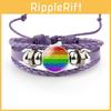 Unique Purple Leather Bracelet With Rainbow Flag Time Gemstone For Men And Women