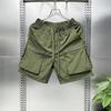 Мужские шорты-карго с несколькими карманами в стиле ретро, ​​летние тонкие свободные прямые повседневные верхняя одежда, капри, однотонные короткие брюки на шнурке