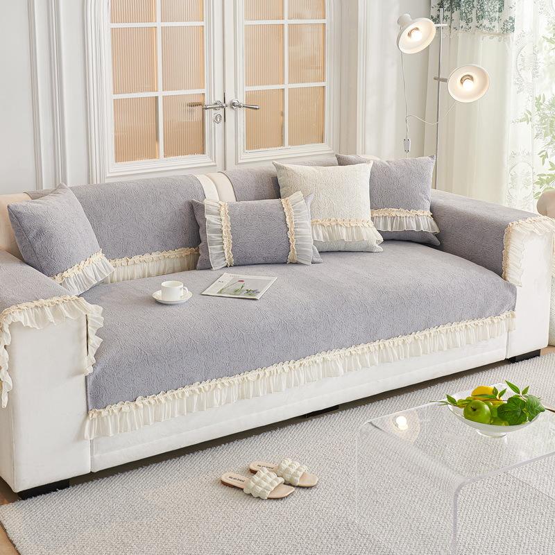 Cream Style Sofa Cushion for All Seasons French Skirt Sofa Cover Simple Anti-ski Neil Seat Cushion Cover Cloth Towel