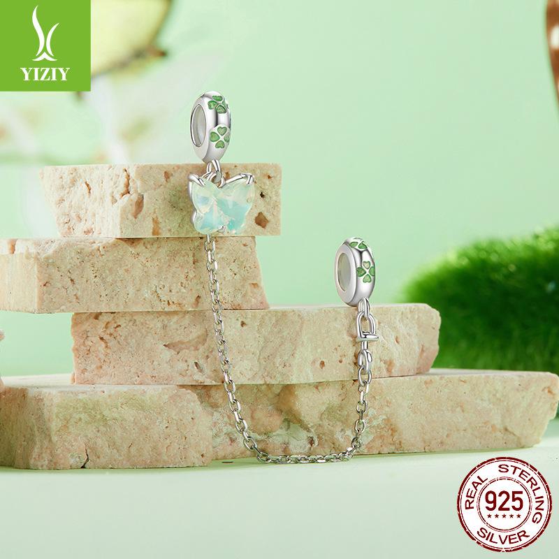 Spring Green Butterfly Safety Chain Diy Bracelet Beaded Accessories 925 Silver Beads