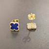 Серьги-гвоздики из натурального лазурита с покрытием из 14-каратного золота, 7 мм, из стерлингового серебра 925 пробы в виде четырехлистного цветка