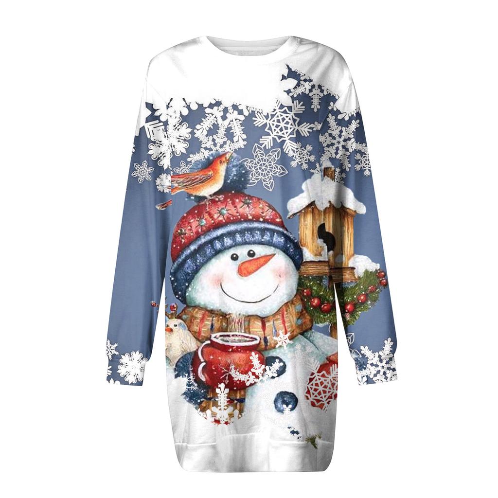 Платье с длинным рукавом для женщин, повседневное рождественское пуловер с принтом, платье на бедрах, платье-свитер