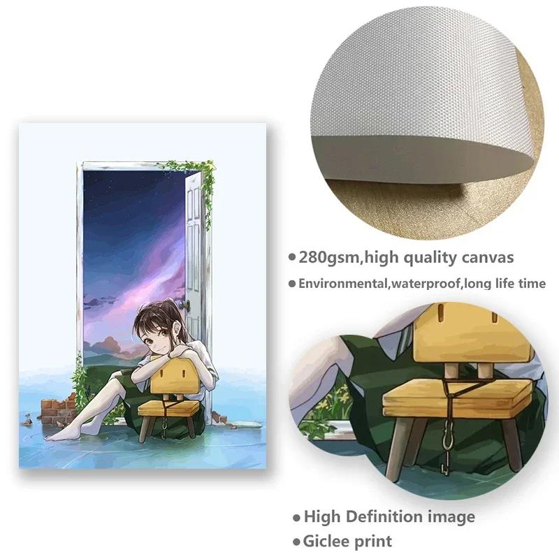 Canvas Painting Anime Girl Suzume No Tojimari Poster Aesthetics Wall Art Mural Cartoon Manga Cover Room Decor