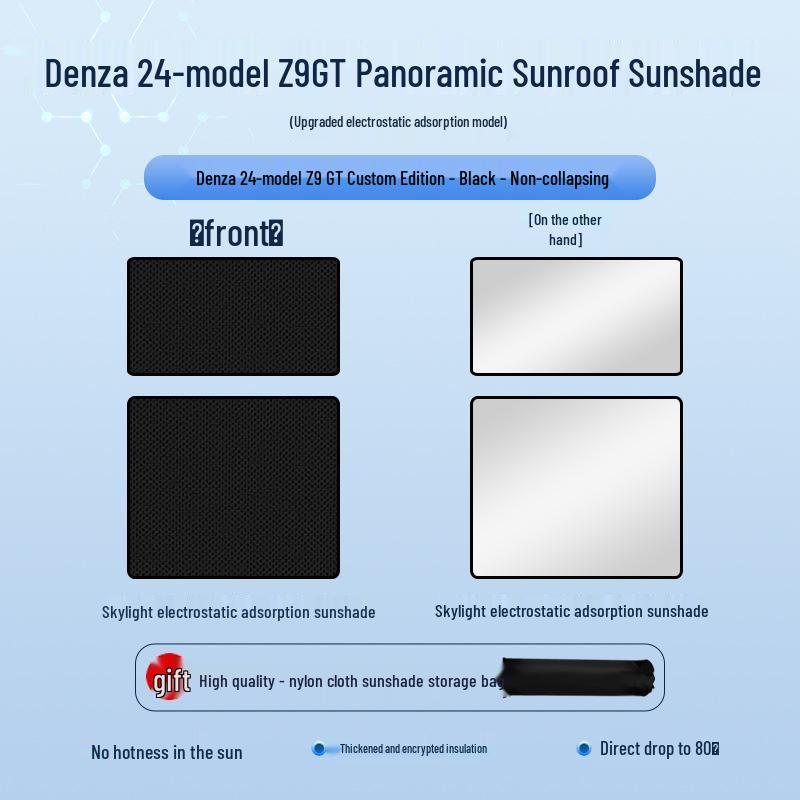 Denza Z9GT 2024 Электростатическая шторка на крышу: Блокиратор тепла и света, Защита приватности и от УФ-лучей.