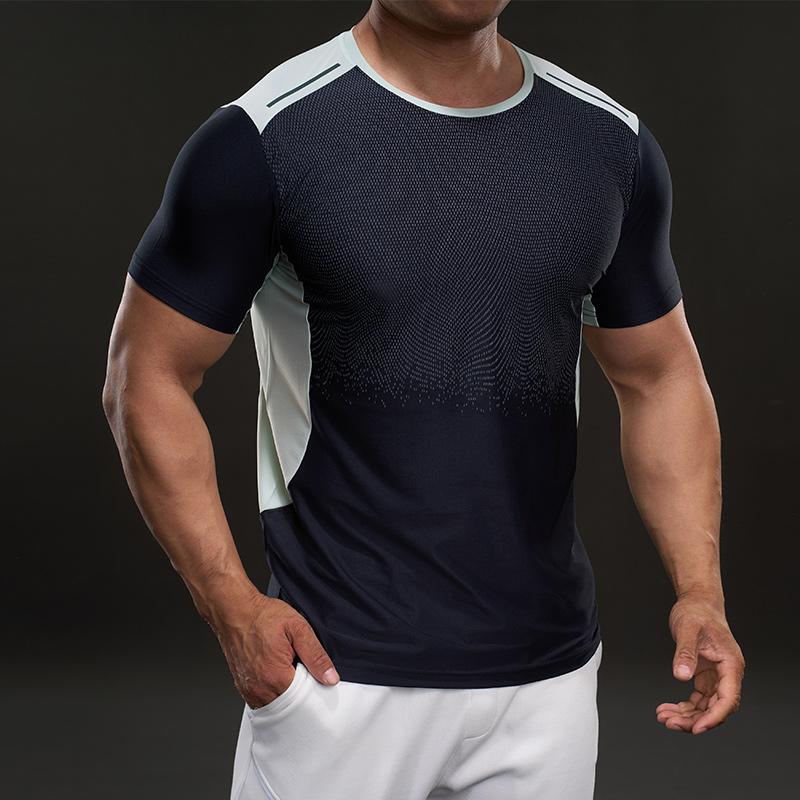 Спортивная и фитнес повседневная футболка с круглым вырезом и короткими рукавами, модная, облегающая, эластичная, контрастного цвета, для улицы