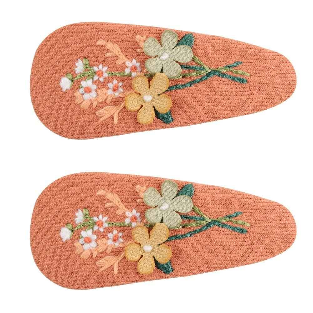 Cute Floral Embroidered Hairpin Set 2Pcs/set Children's Hair Accessories Unique Bangs Clips Kids
