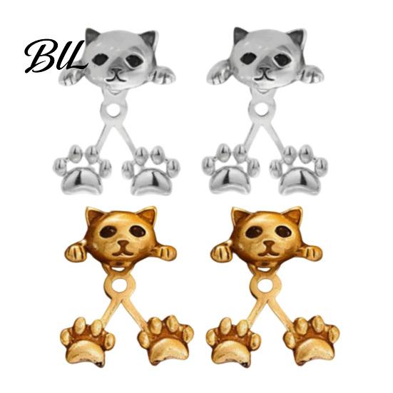 Playful Swaying Cat Ornament 1 Pair Cute Funny Earrings for Women, Teens Girls, Front Back Stud Mini Animal Earrings, Statement Jewelry Gifts
