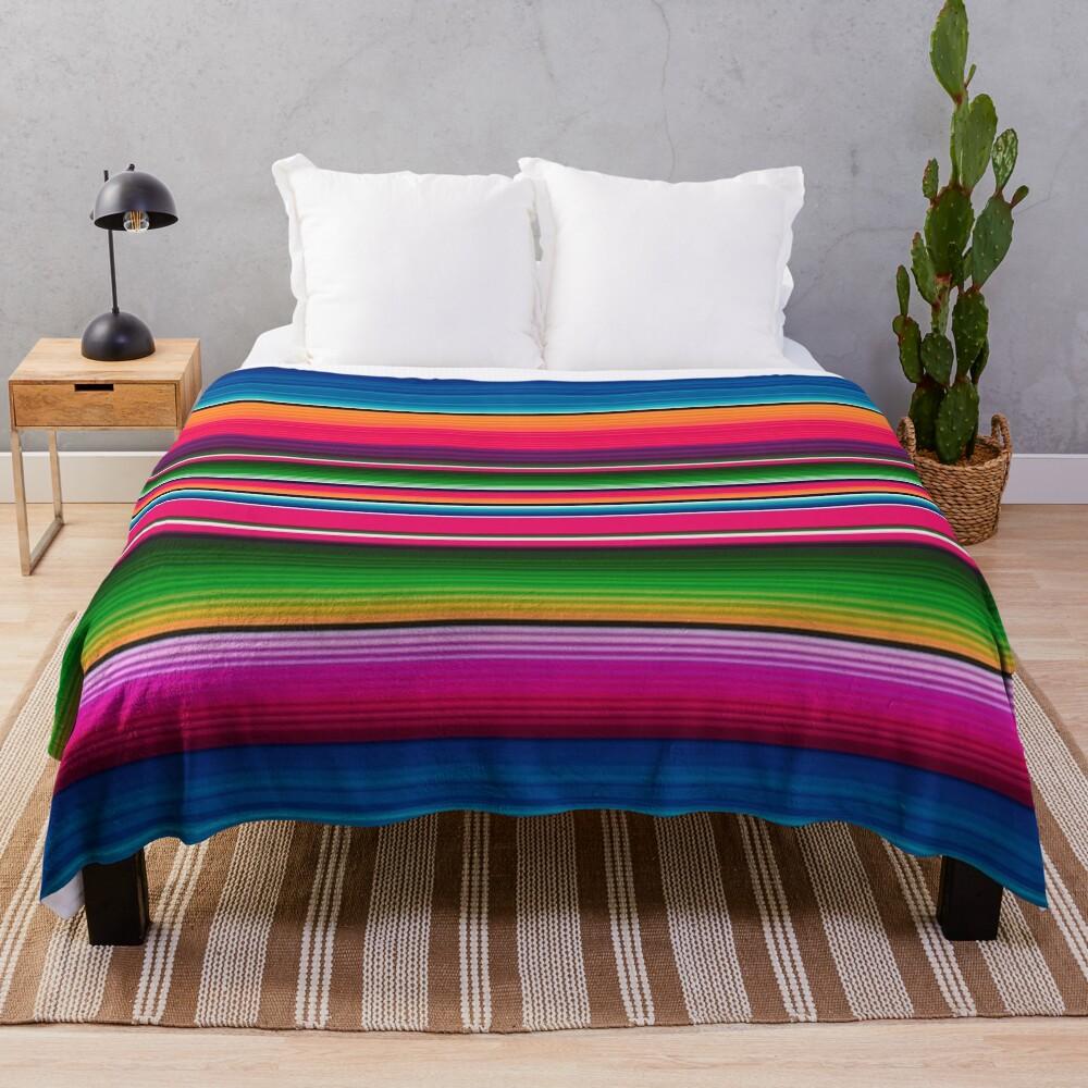 Mexican Blanket Striped Fiesta Serape Throw Blanket
