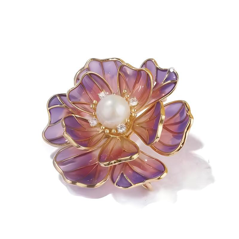 Chinese-style Enamel Peony Brooch, High-end Suit Accessory for Women, Pin, Coat Decoration, Collar Pin, and Garment Fixation