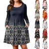 Plus Size Women's Gradient Print Casual Spring/Autumn Pocket Round Neck Long Sleeve Dress