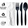 50 Heavy Weight Disposable Plastic Cutlery Sets Packets Knife Fork Spoon Napkin Made from Recycled Plastics and 100% Recyclable