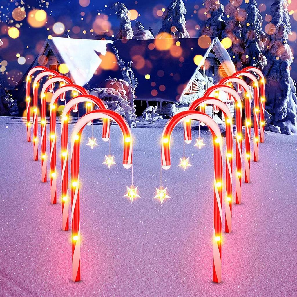 Solar Candy Cane Christmas Lights: Outdoor Waterproof Decorative Star Lights for Lawn and Landscape