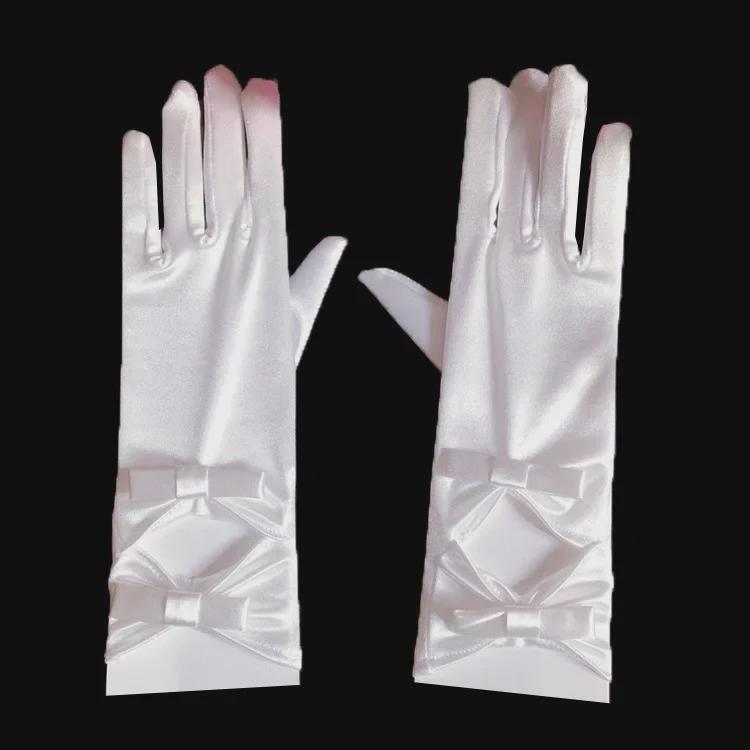 Hepburn Style Lace Bridal Gloves with Red and White Bow