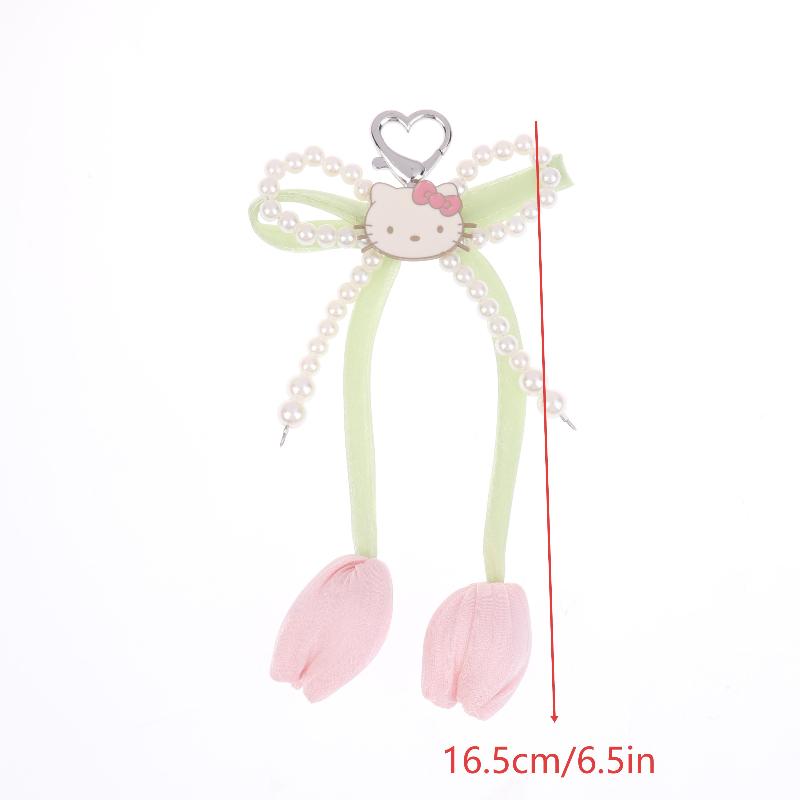 Ins Свежий Тюльпан Hello Kitty Брелок Y2K Модный Милый Имитация Жемчуга Бант Брелок Подвеска для Сумки Украшение для Рюкзака Подарок